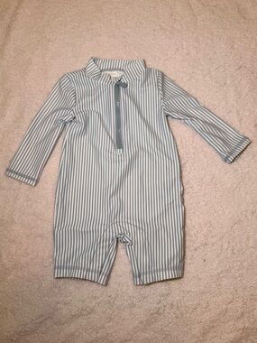 Carter's Light Blue and White Striped One-Piece Swimsuit
